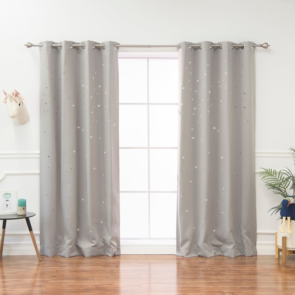 Blackout Star Cutout Curtains Gray Sikver grommet top. 52”x95” panels. Set of 2